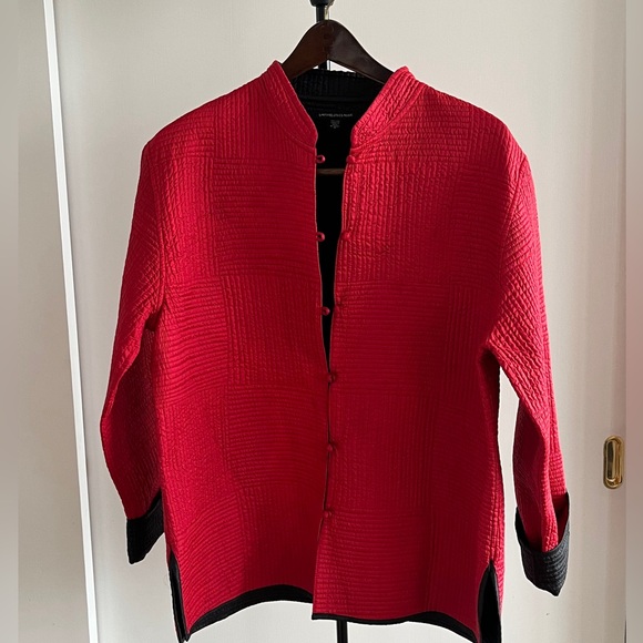 New Sam Hilus Classic 100% Silk Reversible Nehru Jacket Women's Black & Red L XL - Picture 6 of 15
